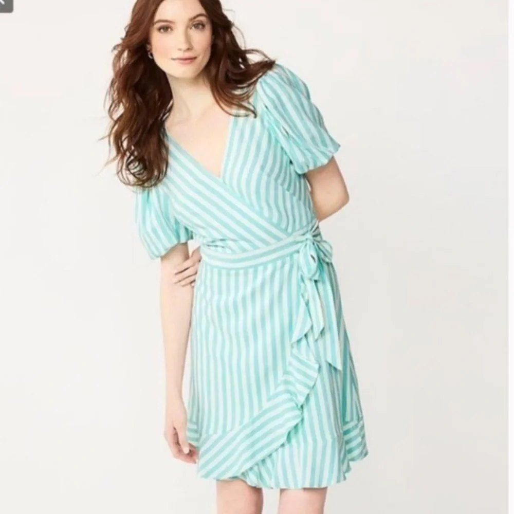 Draper James Puff Sleeves Striped Wrap Dress